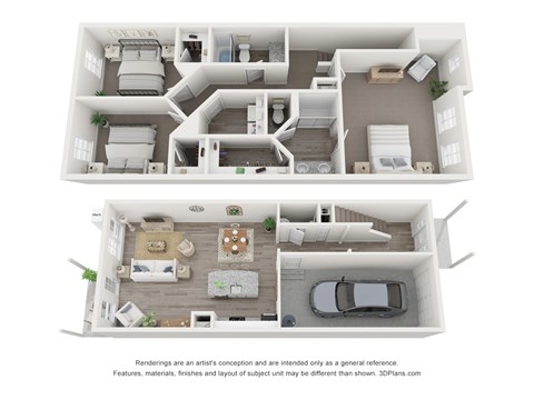 Floor plan for 3 beds, 2.5 baths, 1672 sqft